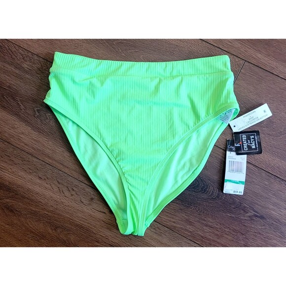 CALIFORNIA WAVES High Waisted Bikini Bottom Size L Ribbed Mint Green Swim - Picture 3 of 10